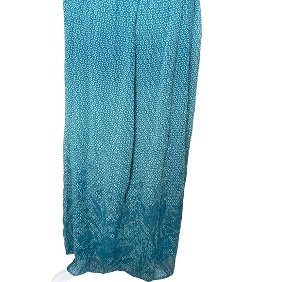 Soft Surroundings Chiffon Teal Maxi Dress Women’s Size M Floral Geo Printed Line - Picture 7 of 10